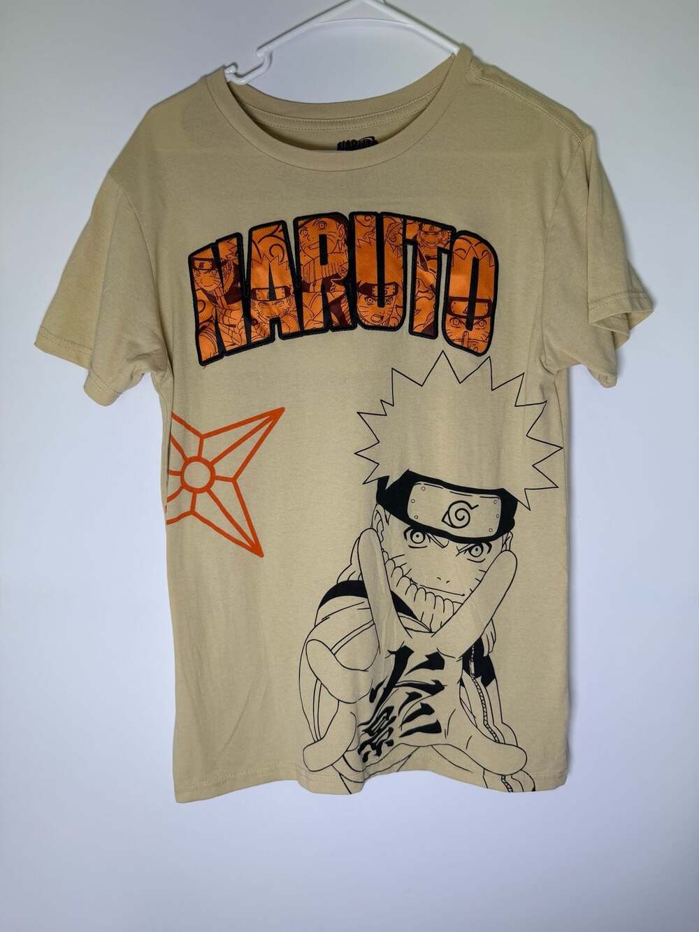Naruto Men's T-Shirt with Short Sleeves Size L Beige & Orange